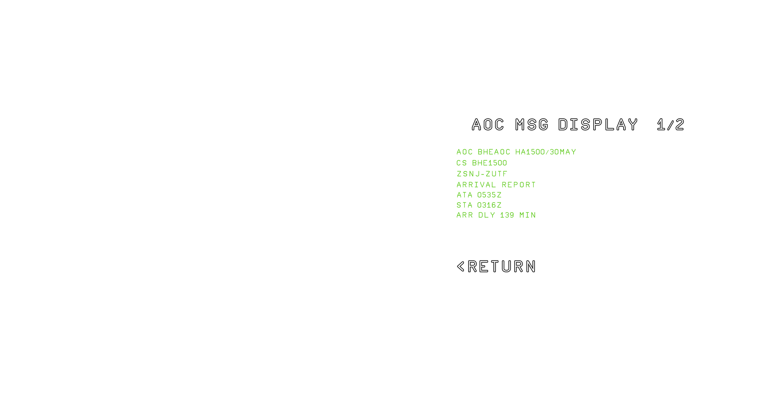 AOC MSG DISPLAY：BHE1500、ZSNJ–ZUTF 的到达报告，ARR DLY 139 MIN